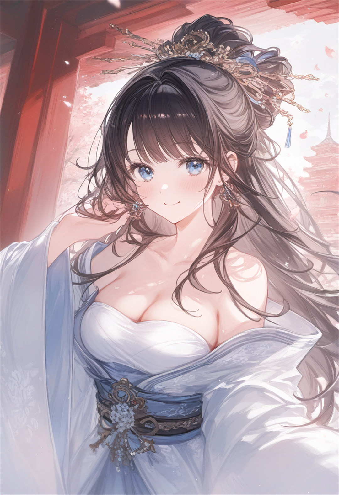 【AI生成】中国风美少女 抹胸衣服 巨乳 AI插画推荐 P站美图-第4张