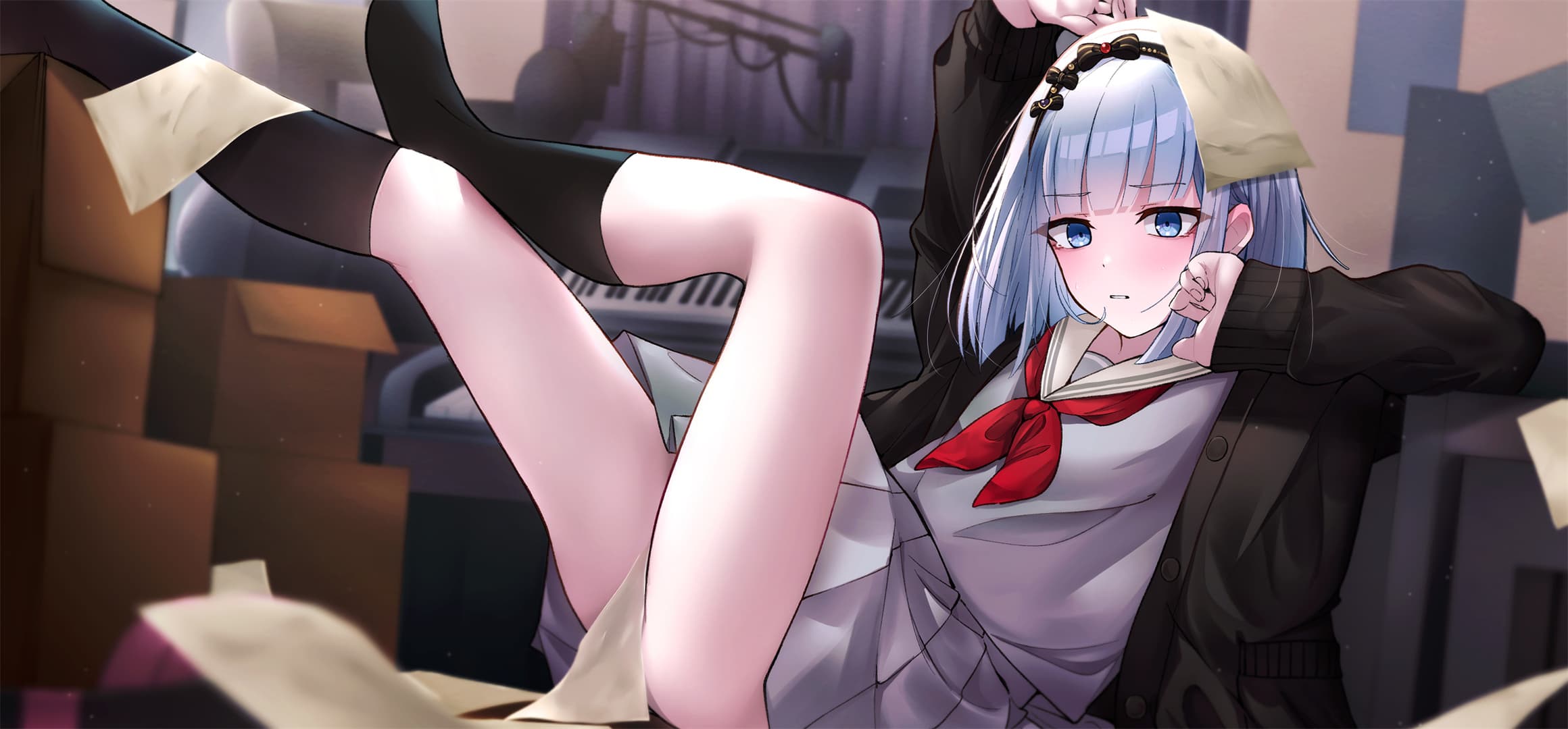 【动漫壁纸】虚拟主播 阿米莉亚 白发JK美少女 风纪委员 原神 小胡桃 插画美图推荐 动漫壁纸-第12张